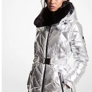 Michael Kors Metallic Silver Puffer Coat